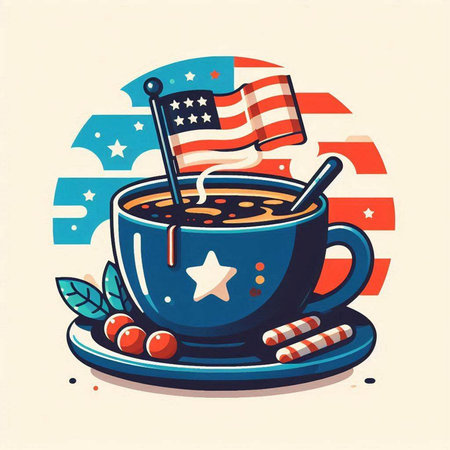 Cup of coffee with american flag. Vector illustration in retro style.のイラスト素材