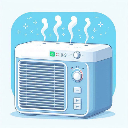 Illustration of a modern air conditioner on a blue background.のイラスト素材