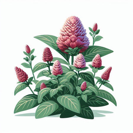 Celosia flower and leaves isolated on white background. Vector illustration.のイラスト素材