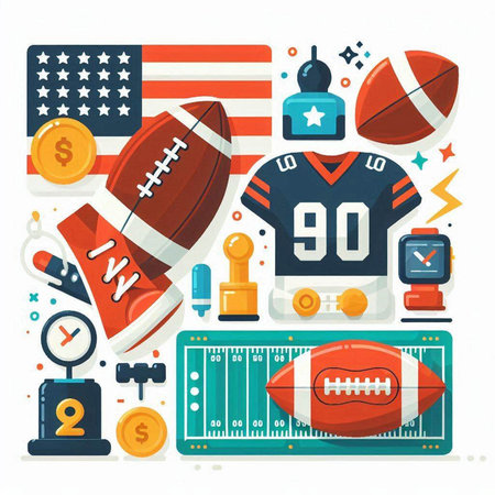 American football and american football icons set. Flat vector illustration.のイラスト素材
