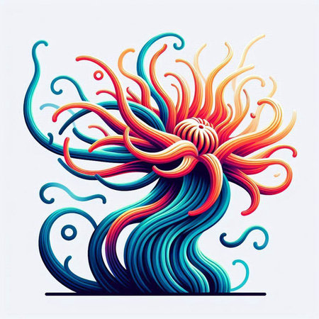 Abstract vector illustration of a sea wave in blue and orange colors.のイラスト素材