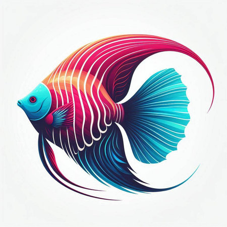 Vector illustration of a colorful fish on a white background with a gradientのイラスト素材