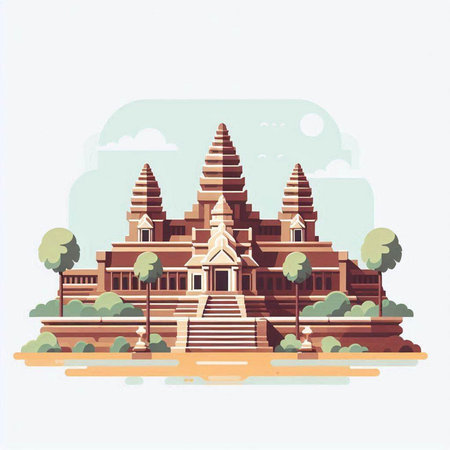 Angkor Wat temple in Cambodia. Vector illustration in flat styleのイラスト素材
