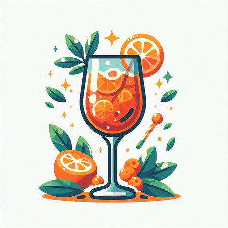 Cocktail with orange and grapefruit. Hand drawn vector illustration.のイラスト素材
