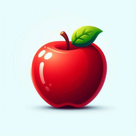 Red apple with green leaf on a blue background. Vector illustration.のイラスト素材