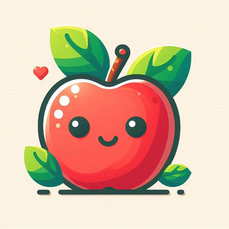 Cute red apple with green leaves. Vector cartoon character illustration.のイラスト素材