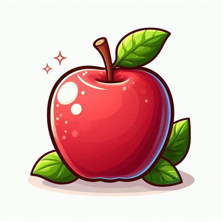 Red apple on a white background. Vector illustration in cartoon style.のイラスト素材