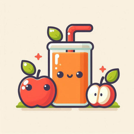 Fruit juice with apple and carrot, flat design vector illustration.のイラスト素材