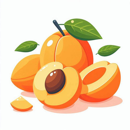 Apricot fruit isolated on white background. Vector cartoon illustration.のイラスト素材