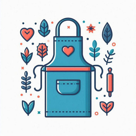 Kitchen apron with floral elements. Vector illustration in line style.のイラスト素材