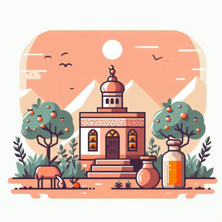 Tomb of Fatima, Portugal. Vector illustration in flat styleのイラスト素材
