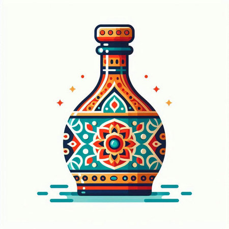 Colorful ceramic vase with ornament. Vector illustration in flat style.のイラスト素材