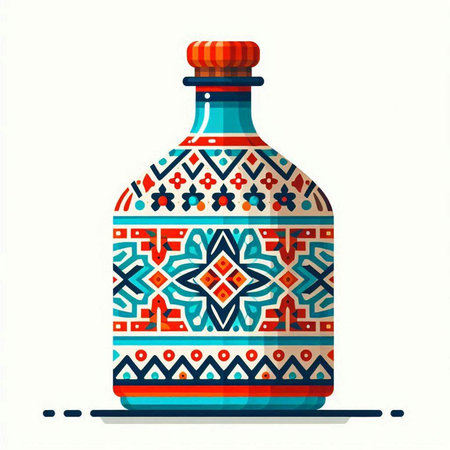 Vector hand drawn illustration of a bottle with a pattern in the style of the Aztec.のイラスト素材