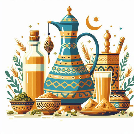 Olive oil and teapot on a white background. Vector illustrationのイラスト素材