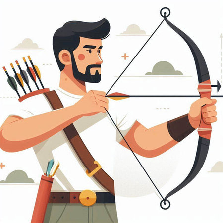 Archery man with bow and arrow. Vector illustration in cartoon styleのイラスト素材