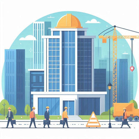 Flat design modern vector illustration concept of construction, engineering, architecture, business, development, teamwork, building, construction.のイラスト素材