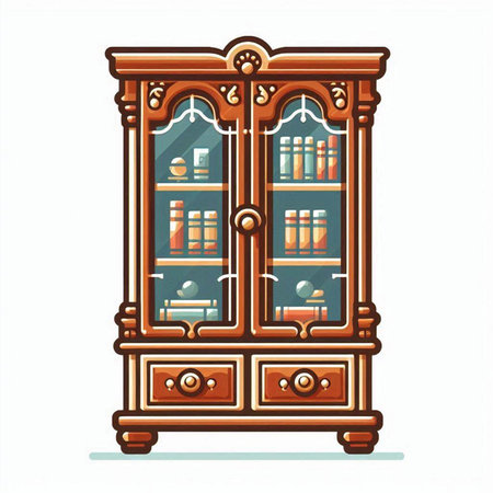 Cabinet with books on a white background. Vector illustration.のイラスト素材