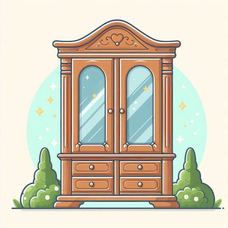 Vector illustration of a wooden chest of drawers in cartoon style.のイラスト素材