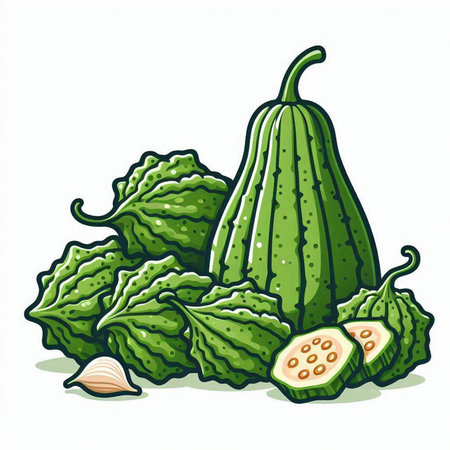 Kiwano or Momordica charantia fruit vector illustration.のイラスト素材