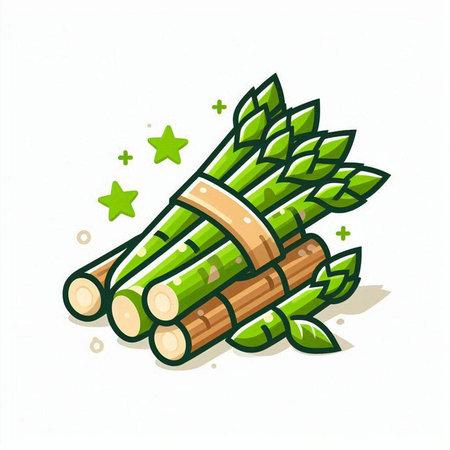 Bundle of green asparagus. Vector illustration isolated on white background.のイラスト素材