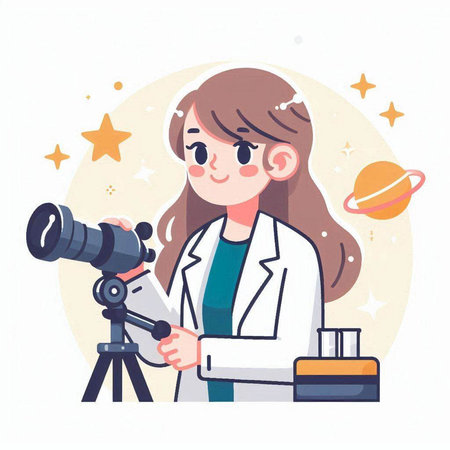 Scientist girl with camera. Vector illustration in a flat style.のイラスト素材