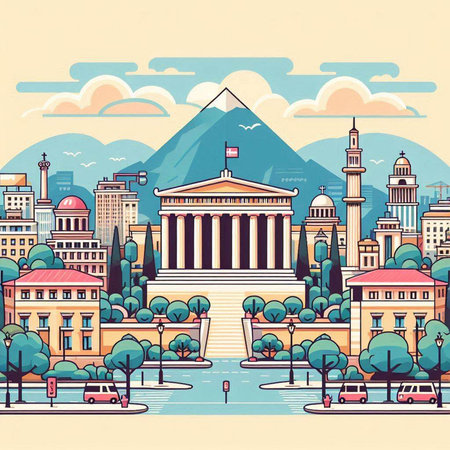 The famous building of the Academy of Athens, Greece. Vector illustration.のイラスト素材