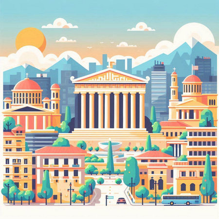 Vector illustration of Athens, Greece. Ancient Greek city in flat style.のイラスト素材