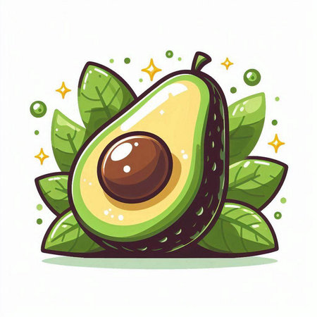 Avocado fruit with leaves. Vector illustration isolated on white background.のイラスト素材