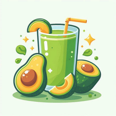 Avocado smoothie vector illustration. Avocado smoothie in glass.のイラスト素材