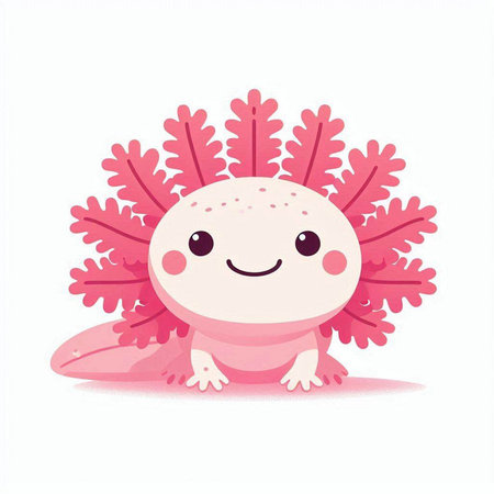 Cute cartoon monster with red seaweed on white background. Vector illustration.のイラスト素材