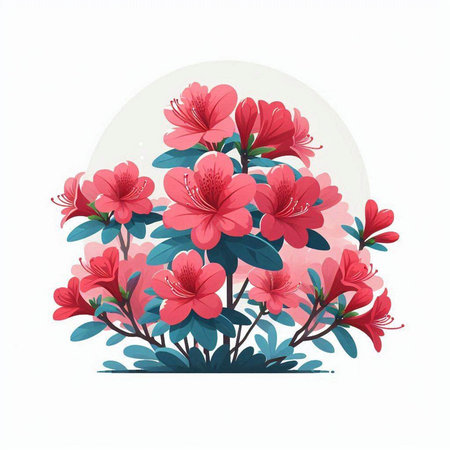 Rhododendron flowers in the garden. Vector illustration.のイラスト素材