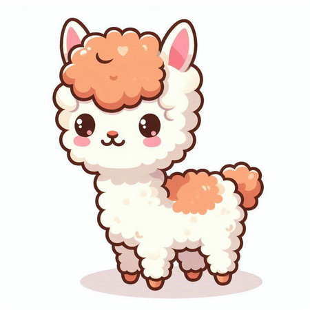 Cute cartoon alpaca isolated on white background. Vector illustration.のイラスト素材