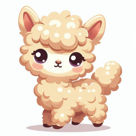 Cute cartoon alpaca isolated on white background. Vector illustration.のイラスト素材