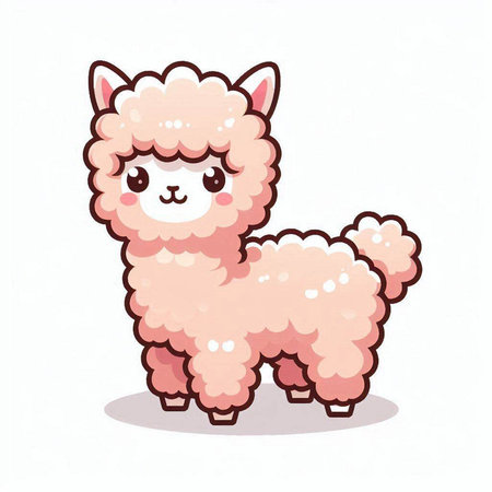Cute cartoon alpaca on white background. Vector illustration.のイラスト素材