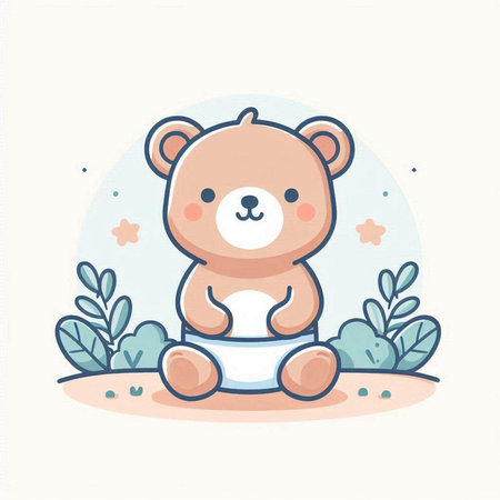 Cute bear sitting on the ground. Vector illustration in cartoon style.のイラスト素材