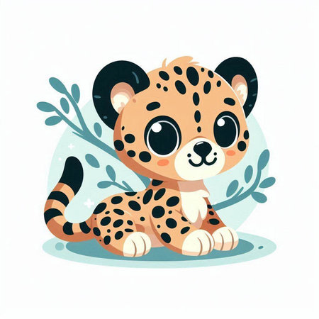 Cute cartoon cheetah sitting on the ground. Vector illustration.のイラスト素材