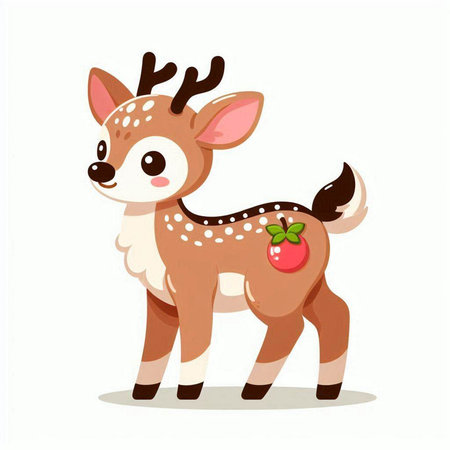 Cute little deer with berries. Vector cartoon illustration isolated on white background.のイラスト素材