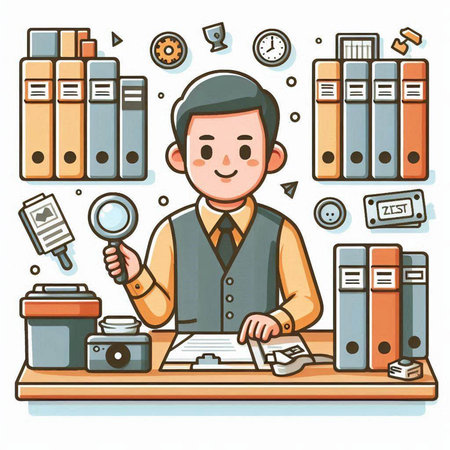 Businessman working at the office. Vector illustration in cartoon style.のイラスト素材