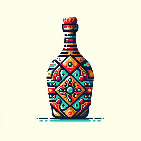 Colorful vintage bottle with ornament. Vector illustration in doodle style.のイラスト素材