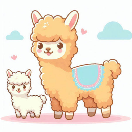 Llama and alpaca. Cute cartoon vector illustration.のイラスト素材