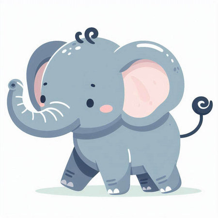 Cute little elephant isolated on white background. Vector illustration in cartoon style.のイラスト素材