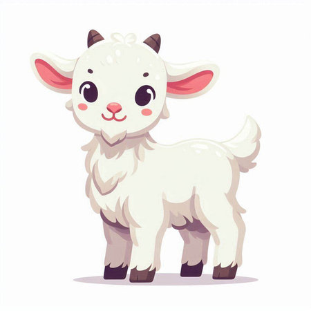 Cute cartoon baby goat. Vector illustration isolated on white background.のイラスト素材