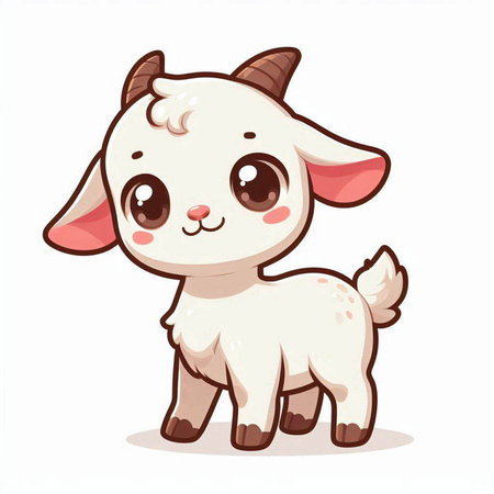 Cute baby goat isolated on white background. Vector cartoon illustration.のイラスト素材