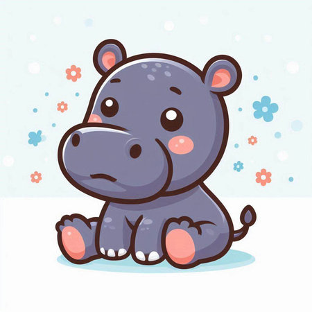Cute hippo sitting on ice. Vector illustration of cartoon animal.のイラスト素材