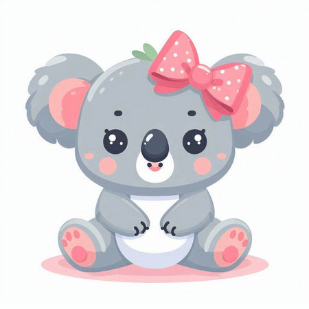 Cute koala with pink bow on her head. Vector illustration.のイラスト素材