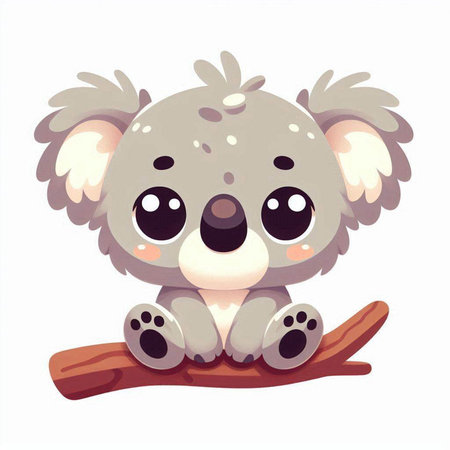 Cute cartoon koala on a tree branch. Vector illustration.のイラスト素材