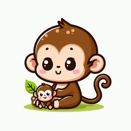 Cute cartoon monkey with baby on white background. Vector illustration.のイラスト素材