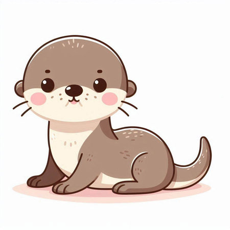 Cute little otter sitting on white background. Vector illustration.のイラスト素材