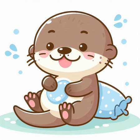Cute baby otter sitting on the ice. Vector illustration.のイラスト素材