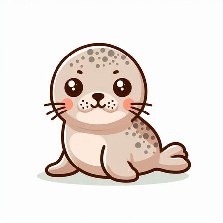 Cute seal sitting on white background. Vector illustration in cartoon style.のイラスト素材